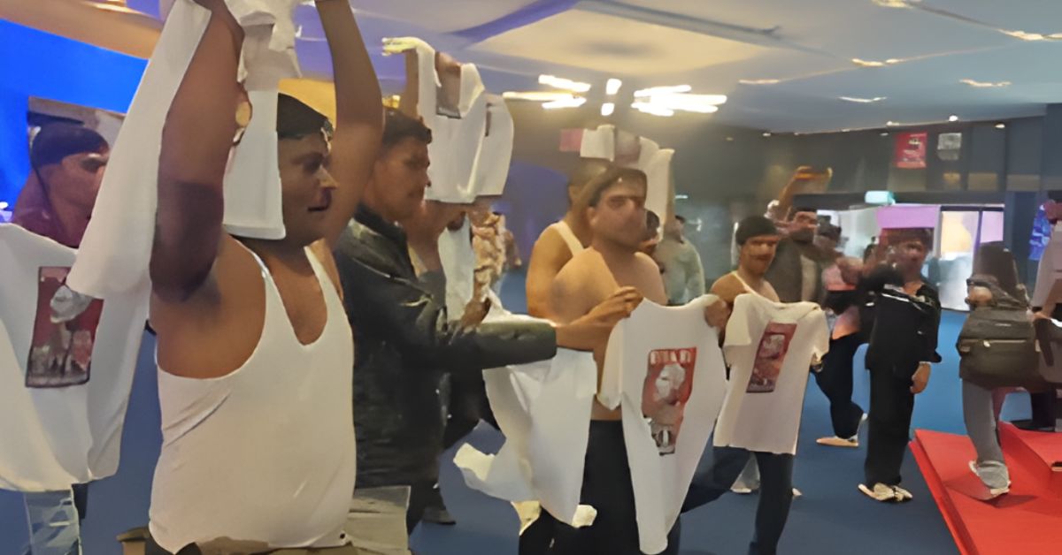 Shirtless protest by Indian Youth Congress workers