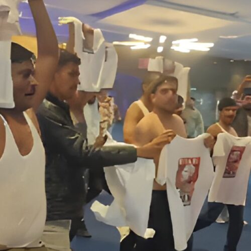 Shirtless protest by Indian Youth Congress workers